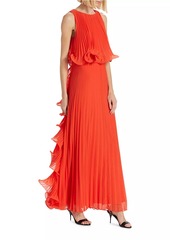 Badgley Mischka Pleated Octopus-Trimmed Gown