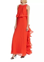 Badgley Mischka Pleated Octopus-Trimmed Gown