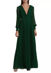 Badgley Mischka Pleated V-Neck Gown