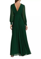 Badgley Mischka Pleated V-Neck Gown