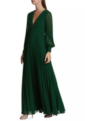 Badgley Mischka Pleated V-Neck Gown