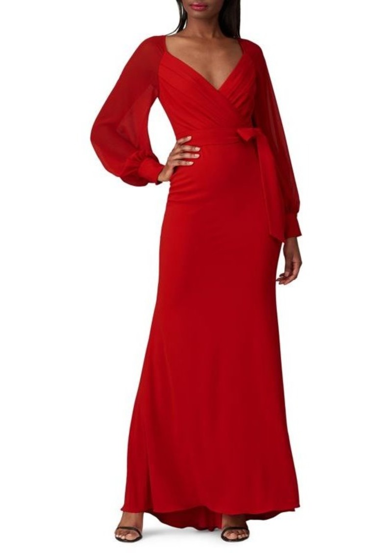 Badgley Mischka Red Bow Crepe Gown