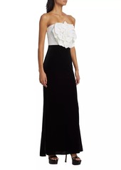 Badgley Mischka Rose-Sequined Strapless Gown