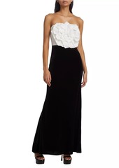 Badgley Mischka Rose-Sequined Strapless Gown