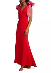 Badgley Mischka Rosette Bow Shoulder Gown