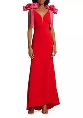 Badgley Mischka Rosette Bow Shoulder Gown