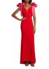 Badgley Mischka Rosette Bow Shoulder Gown