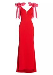 Badgley Mischka Rosette Bow Shoulder Gown