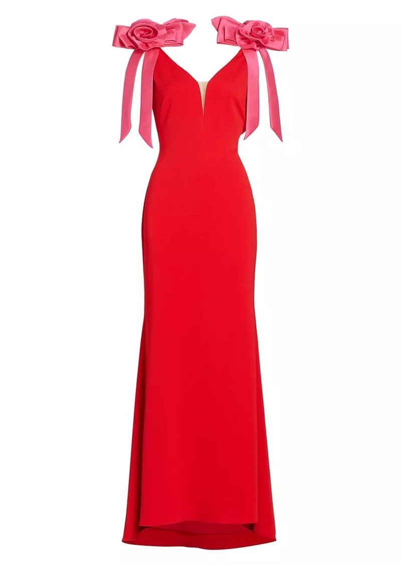 Badgley Mischka Rosette Bow Shoulder Gown