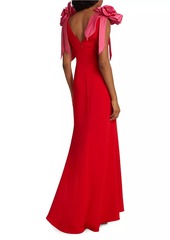 Badgley Mischka Rosette Bow Shoulder Gown