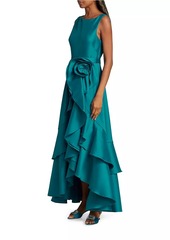 Badgley Mischka Rosette-Embellished Ruffle Gown
