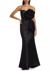 Badgley Mischka Rosette Off-The-Shoulder Maxi Dress