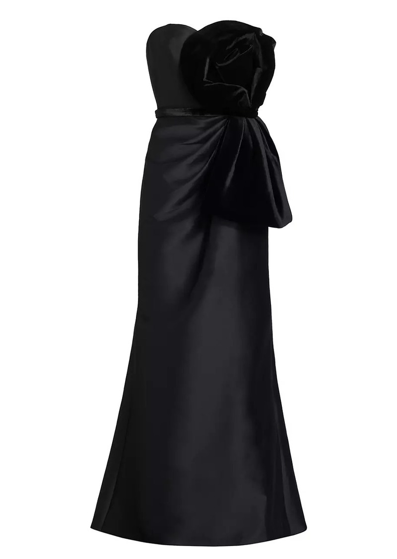 Badgley Mischka Rosette Off-The-Shoulder Maxi Dress