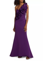 Badgley Mischka Rosette One-Shoulder Gown