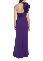 Badgley Mischka Rosette One-Shoulder Gown