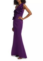 Badgley Mischka Rosette One-Shoulder Gown