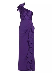 Badgley Mischka Rosette One-Shoulder Gown