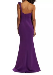 Badgley Mischka Rosette One-Shoulder Gown