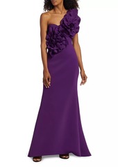 Badgley Mischka Rosette One-Shoulder Gown