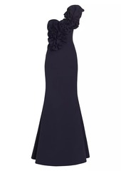 Badgley Mischka Ruffle One-Shoulder Gown