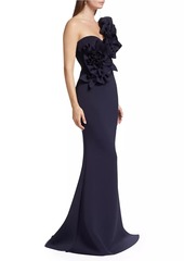 Badgley Mischka Ruffle One-Shoulder Gown