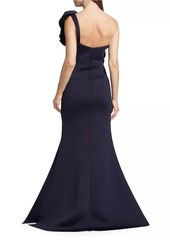 Badgley Mischka Ruffle One-Shoulder Gown