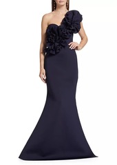 Badgley Mischka Ruffle One-Shoulder Gown