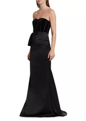 Badgley Mischka Satin & Velvet Strapless Gown