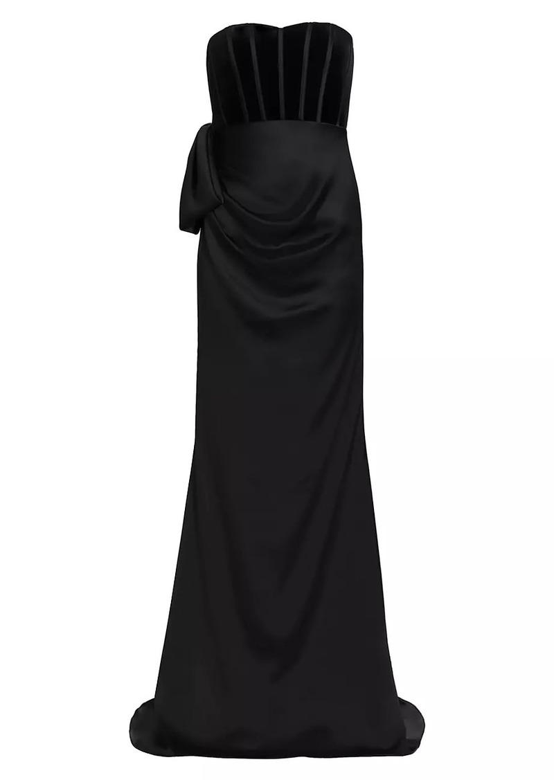 Badgley Mischka Satin & Velvet Strapless Gown