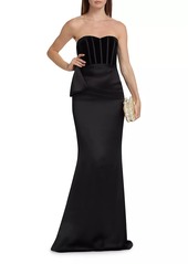 Badgley Mischka Satin & Velvet Strapless Gown