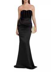 Badgley Mischka Satin & Velvet Strapless Gown