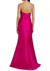 Badgley Mischka Satin Mikado Asymmetric Strapless Gown