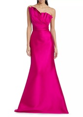 Badgley Mischka Satin Mikado Asymmetric Strapless Gown