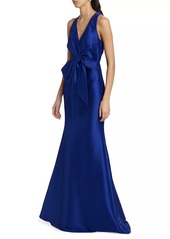 Badgley Mischka Satin Mikado Bow Mermaid Gown