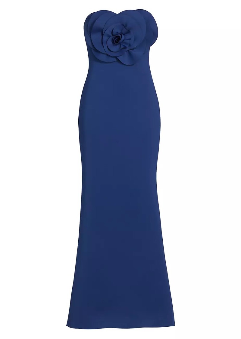 Badgley Mischka Scuba Rosette Strapless Gown