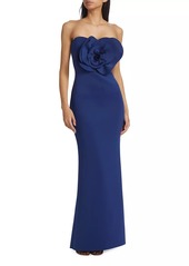 Badgley Mischka Scuba Rosette Strapless Gown