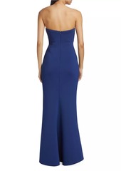 Badgley Mischka Scuba Rosette Strapless Gown