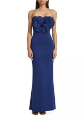 Badgley Mischka Scuba Rosette Strapless Gown