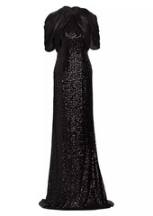 Badgley Mischka Sequin Cape Floor-Length Gown