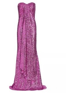 Badgley Mischka Sequin Floor-Length Strapless Gown