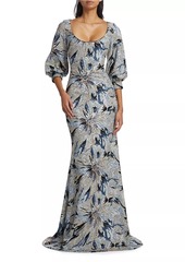 Badgley Mischka Sequined Floral Mermaid Gown