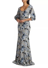 Badgley Mischka Sequined Floral Mermaid Gown