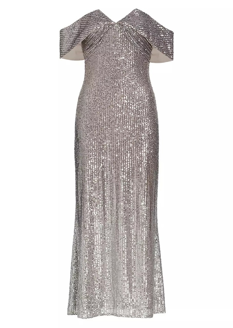 Badgley Mischka Sequined Ombré Off-The-Shoulder Gown