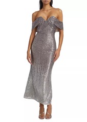 Badgley Mischka Sequined Ombré Off-The-Shoulder Gown