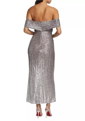 Badgley Mischka Sequined Ombré Off-The-Shoulder Gown