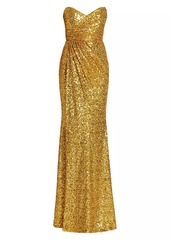 Badgley Mischka Sequined Strapless Draped Gown