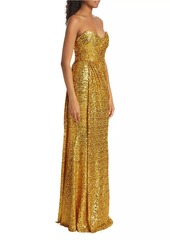 Badgley Mischka Sequined Strapless Draped Gown