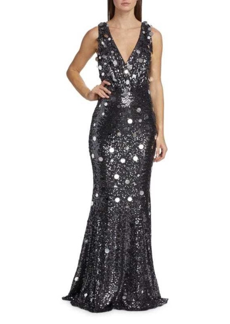 Badgley Mischka Sequined V Neck Mermaid Gown