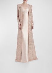 Badgley Mischka Sleeveless A-Line Gown & Sequin Duster