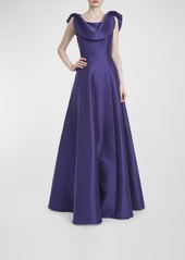 Badgley Mischka Sleeveless Draped Cowl-Neck Gown